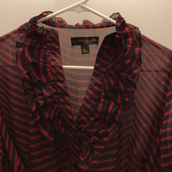 Large grey and red shear blouse - Picture 2 of 4